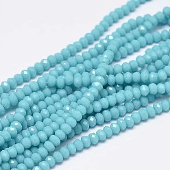 Pale Turquoise Faceted Rondelle Glass Beads Strands, Pale Turquoise, 3.5x2.5~3mm, Hole: 0.8mm, about 125~128pcs/strand, 13.7~14.1 inch(35~36cm)