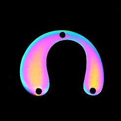 Rainbow Color 201 Stainless Steel Arch Chandelier Components Links, 3 Hole Links, Laser Cut, Asymmetrical U Shape, Rainbow Color, 19x24x1mm, Hole: 1.6mm