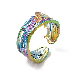 Rainbow Color Ion Plating(IP) 304 Stainless Steel Crown Open Cuff Ring for Women, Rainbow Color, US Size 6 1/2(16.9mm)