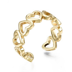 Real 16K Gold Plated Brass Cuff Rings, Open Rings, Nickel Free, Hollow Heart, Real 16K Gold Plated, US Size 6, Inner Diameter: 17mm