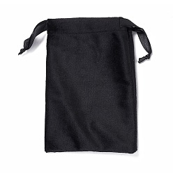 Black Velvet Jewelry Drawstring Bags, with Satin Ribbon, Rectangle, Black, 15x10x0.3cm