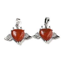 Красный Камень Натуральная красная яшма с подвесками из прозрачного кубического циркония, Подвески в форме сердца и крыльев с фурнитурой из латуни с металлическим покрытием, платина, без кадмия и без свинца, 25x31.5x8.5~9 мм, отверстие : 7.9x5 мм