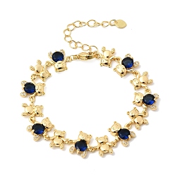 Прусский Синий Латунные браслеты-цепочки с микропаве из кубического циркония для женщин, медведь, со стеклом, стойки покрытие, долговечный, реальный 18 k позолоченный, без кадмия и без свинца, берлинская лазурь, 7.09 дюйм (18 см)