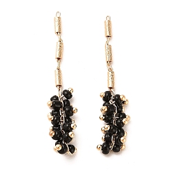 Black Rack Plating Brass Column Glass Seed Beads Links Connector Charms, Real 18K Gold Plated, Black, 39mm, Hole: 2x0.6mm
