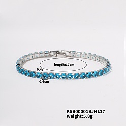 Небесно-голубой Латунные браслеты-цепочки из кубического циркония, голубой, 6-3/4 дюйм (17 см)