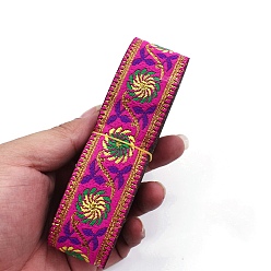 Camellia 6.5M Ethnic Style Flat Embroidery Polyester Ribbons, Jacquard Ribbon, Garment Accessories, Flower Pattern, Camellia, 1-1/4 inch(33mm), about 7.11 Yards(6.5m)/Bundle