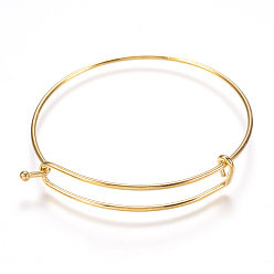 Golden Ion Plating(IP) Adjustable 304 Stainless Steel Expandable Bangle Making, Golden, 2-3/8 inch(60mm), 1.5mm