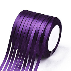 Фиолетовый Односторонняя атласная лента, Полиэфирная лента, фиолетовые, 1/4 дюйм (6 мм), около 25 ярдов / рулон (22.86 м / рулон), 10 рулоны / группа, 250yards / группа (228.6 м / группа)