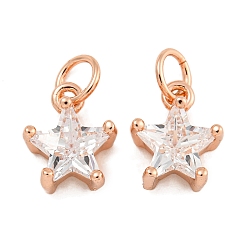 Розовое Золото Покрытие стойки латунь микропаве прозрачные кубические циркониевые подвески, без свинца и без кадмия, долговечный, звезда, розовое золото , 10.5x8.5x5.5 мм, отверстие : 3.5 мм