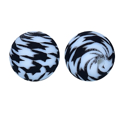 Black Round with Stripe Print Pattern Food Grade Silicone Beads, Silicone Teething Beads, Black, 15mm