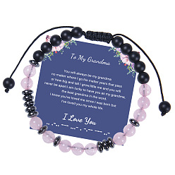 To My Grandma - Morse Code Bracelet (with Card) Personalized Morse Code Bracelet with Pink Crystal Beads for Daughter