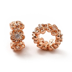 Розовый Позолоченный Реечное покрытие латунь микро паве кубический цирконий цветочные бусины, долговечный, без кадмия и без свинца, цветка сливы, Настоящее розовое золото покрыто, 8x4 мм, отверстие : 4.4 мм