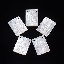 White Shell Natural White Shell Lady of Guadalupe Pendants, Religion, Rectangle with Virgin Mary, 15.5x12x2.5~3mm, Hole: 1mm