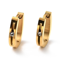 Golden Crystal Rhinestone Hoop Earrings, 304 Stainless Steel Jewelry for Women, Golden, 15.5x13.5x3mm, Pin: 0.8mm