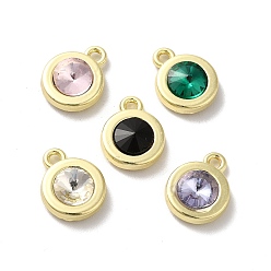 Mixed Color Alloy Pendant, with Glass, Light Gold, Lead Free & Cadmium Free, Falt Round Charm, Mixed Color, 12.5x10x4mm, Hole: 1.5mm