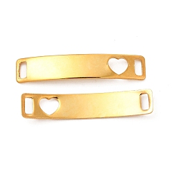 Heart 201 Stainless Steel Connector Charms, Real 24K Gold Plated, Curved Rectangle Links, Heart Pattern, 30x6x0.8mm, Hole: 4x2mm