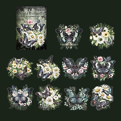 Dark Sea Green 10Pcs 10 Styles Butterfly & Rose PET Decorative Stickers, for Scrapbooking, Travel Diary Craft, Dark Sea Green, Packing: 161x96x3mm, Sticker: 1pc/style