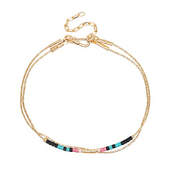 MI-B220422C Colorful Miyuki Beaded Double-Layer Bracelet with Gold Plated Wire, Unique Jewelry