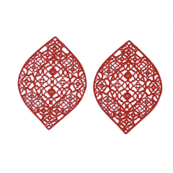 Red 430 Stainless Steel Filigree Pendants, Spray Painted, Etched Metal Embellishments, Leaf, Red, 41x28x0.5mm, Hole: 1mm