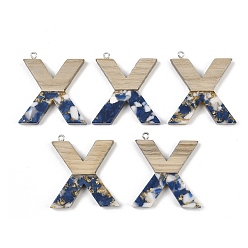 Letter X Кулоны из непрозрачной смолы и дерева, буквы, с платиновой петлей, Письмо X, 37.5~45x11~53x6 мм, отверстие : 2 мм
