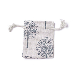 Colorful Burlap Packing Pouches, Drawstring Bags, Rectangle with Tree of Life Pattern, Colorful, 17.7~18x13.1~13.3cm