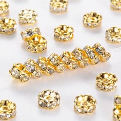 Golden Brass Rhinestone Spacer Beads, Grade A, Crystal, Wavy Edge, Rondelle, Golden Metal Color, 5x2.5mm, Hole: 1mm
