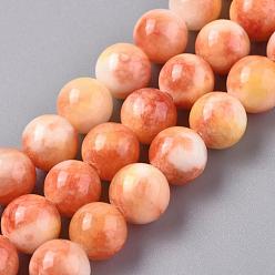 Orange Natural White Jade Beads Strands, Dyed, Round, Orange, 6mm, Hole: 1mm, about 68pcs/strand, 16 inch