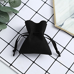 Black Microfiber Imitation Leather Pouches, Drawstring Bag, Rectangle, Black, 8x7cm