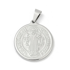 Нержавеющая Сталь Цвет 304 подвески из нержавеющей стали, плоский круглый с медалью святого бенедикта, цвет нержавеющей стали, 31x28x3 мм, отверстие : 8x4.5 мм