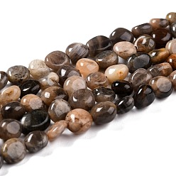 Pierre De Soleil Brins de perles de sunstone noirs naturels, nuggets, pierre tombée, 8~11x7.5~9x4.5~7mm, Trou: 0.8mm, Environ 42 pcs/chapelet, 15.94'' (40.5 cm)