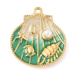 Зеленый лайм 304 нержавеющей стальной эмали подвески, с ABS имитации жемчуга, шарм в форме ракушки, реальный 18 k позолоченный, зеленый лайм, 29x25.5x5 мм, отверстие : 1.8 мм