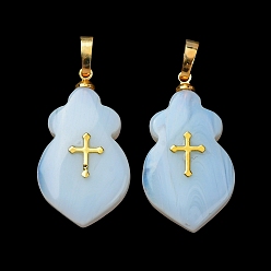 Опал Синтетические Opalite подвески, Тыквообразной формы с латунными защелкивающимися креплениями и 304 крестообразными кабошонами из нержавеющей стали., золотые, 30.5~31.5x17~17.5x4.5~7 мм, отверстие : 7.5x4 мм