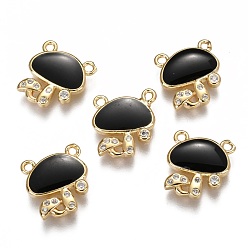 Black Autumn Theme Brass Micro Pave Clear Cubic Zirconia Charms, Long-Lasting Plated Links, with Enamel, Mushroom, Real 18K Gold Plated, Black, 12.2x11x2mm, Hole: 1.2mm