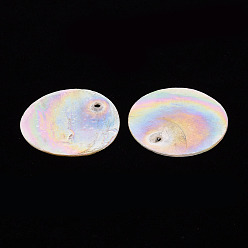Seashell Color Electroplate Natural Capiz Shell Pendants, AB Color Plated, Flat Round, Seashell Color, 25x1mm, Hole: 1.5mm