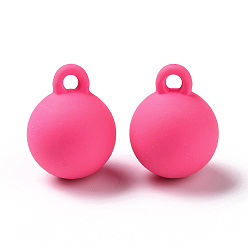 Deep Pink Acrylic Pendants, Rubberized Style, Round, Deep Pink, 20.5x16mm, Hole: 3mm