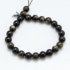 Obsidienne Dorée Brillance dorée naturelle perles obsidienne brins, ronde, 12mm, Trou: 1~2mm, 16 pcs / chapelet, 8 pouce