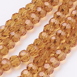 Verge D'or Chapelets de perles en verre, à facettes (32 facettes), ronde, verge d'or, 8mm, Trou: 1.5mm, Environ 66~67 pcs/chapelet, 15.12 pouces ~ 15.35 pouces (38.4~39 cm)