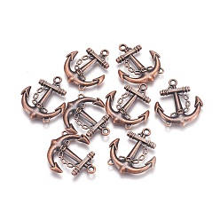 Red Copper Tibetan Style Alloy Pendants, Cadmium Free & Lead Free, Anchor, Red Copper, 32x27x4mm, Hole: 2.5mm