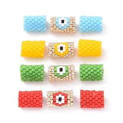Mixed Color 3Pcs 3 Style Japanese Seed Beads, Loom Pattern Seed Bead, Column with Evil Eye, Mixed Color, 11x9x1.5mm, Hole: 4mm, 1Pc/style