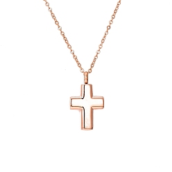 Rose Gold Stainless Steel Pendant Necklaces, Urn Ashes Necklaces, Cross, Rose Gold, 19.69 inch(50cm)