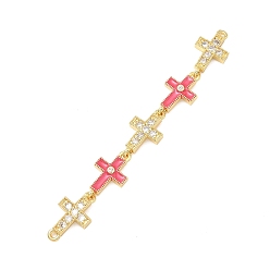 Темно-Розовый Подвески-соединители с микропаве из прозрачного кубического циркония с поперечными связями из латуни, с эмалью, без свинца и без кадмия, стойки покрытие, долговечный, реальный 5 k позолоченный, темно-розовыми, 18 мм, отверстие : 75 мм
