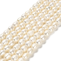 White Natural Cultured Freshwater Pearl Beads Strands, Rice, Grade 3A, White, 7~8x6~7mm, Hole: 0.6mm, about 45pcs/strand, 13.78''(35cm)