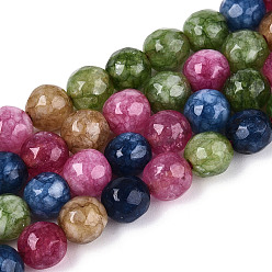 Светло-зеленый Коричневый Окрашенные природные белый нефрит бисер пряди, круглые, граненые, оливковый, 5.5~6.2 мм, отверстие : 1 мм, около 65~66 шт / нитка, 14.76~15.16'' (37.5~38.5 см)