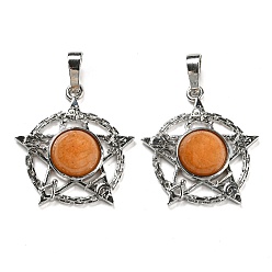 Красный Авантюрин Натуральный красный авантюрин подвески, подвеска в виде стойки из латуни со звездой, платина, без кадмия и без свинца, 27.5x25.5x7~8 мм, отверстие : 8x5 мм