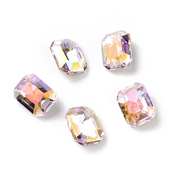 Ярко-Розовый AB Стеклянные кабошоны со стразами в стиле AB, плоская задняя и задняя, прямоугольные, светлая роза ab, 8x6x4 мм