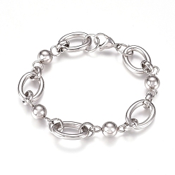 Stainless Steel Color 304 Stainless Steel Chain Bracelets, with Lobster Claw Clasps, Stainless Steel Color, 7-5/8 inch(19.5cm)
