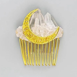 Золотой Лунные гребни из натурального необработанного кварцевого кристалла. с выводами из сплава, аксессуары для волос для женщин и девочек, золотые, 80x40 мм