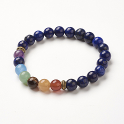 Lapis Lazuli Yoga Chakra Jewelry, Natural Dyed Lapis Lazuli Beads Stretch Bracelets, 2-1/8~2-3/8 inch(55~60mm)
