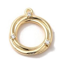 Golden Brass Micro Pave Cubic Zirconia Pendants, Ring, Golden, 18x15x4mm, Hole: 1.2mm