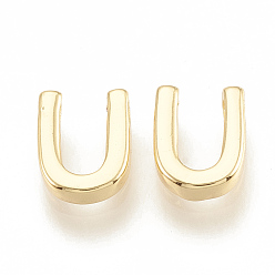 Letter U Brass Charms, Nickel Free, Real 18K Gold Plated, Letter.U, 7~8.5x4~7.5x2mm, Hole: 1mm